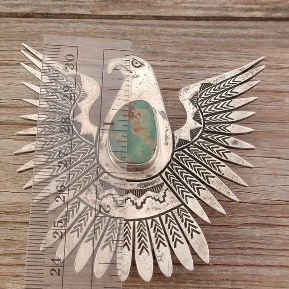 Vintage Navajo Large Eagle Thunderbird Royston Turquoise Bolo Tie - Picture 7 of 11